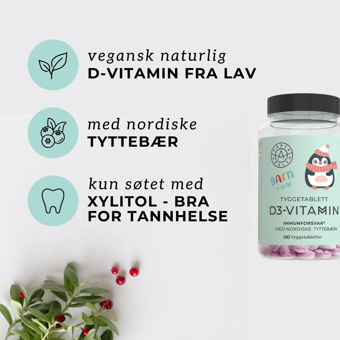 VITAMIN D3 + TYTTEBÆR FOR BARN (Vegan)